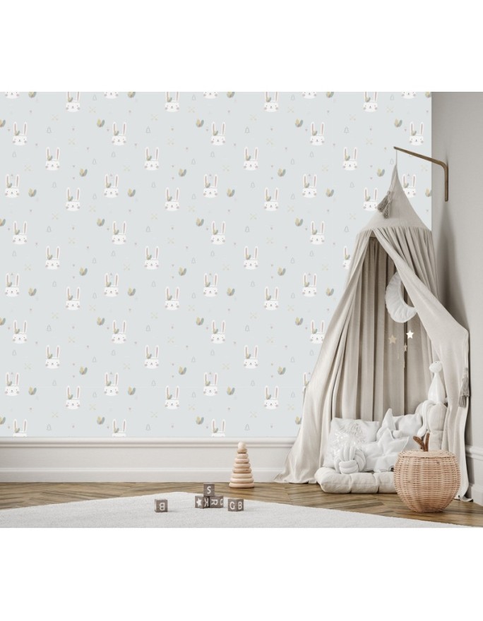 Children's room wall mural - Boho white bunnies | FEEBY