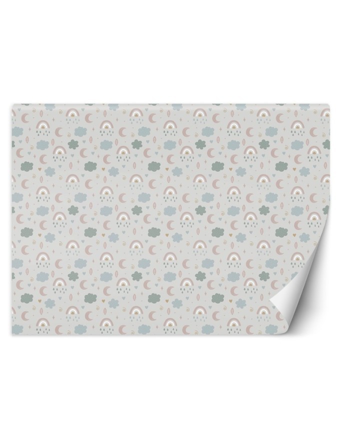 Children's room wall mural - Boho clouds and moons | FEEBY