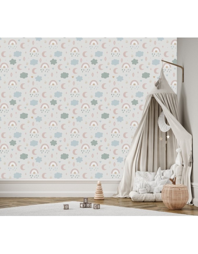 Children's room wall mural - Boho clouds and moons | FEEBY