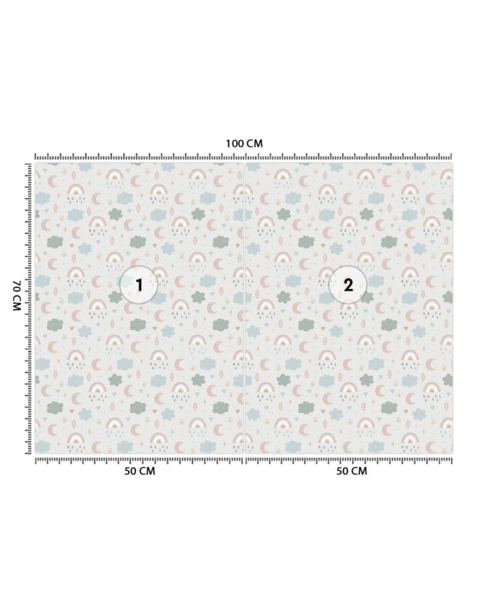 Children's room wall mural - Boho clouds and moons | FEEBY