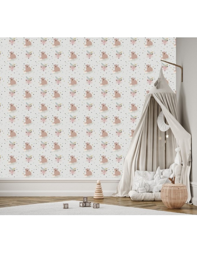 Children's room wall mural - Boho teddy bears and foxes | FEEBY