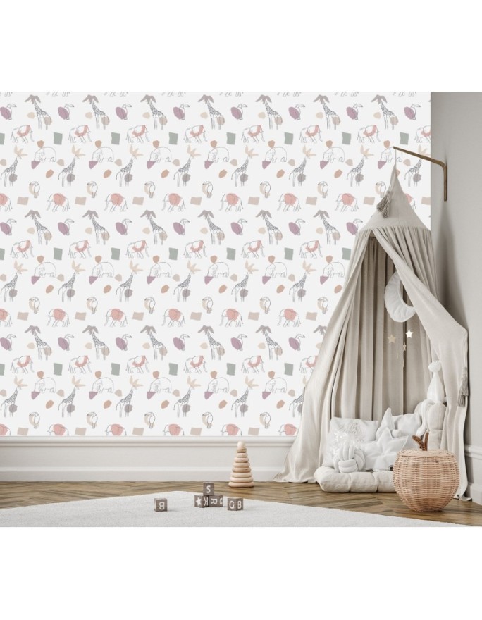Children's room wall mural - Pastel geometric zoo | FEEBY