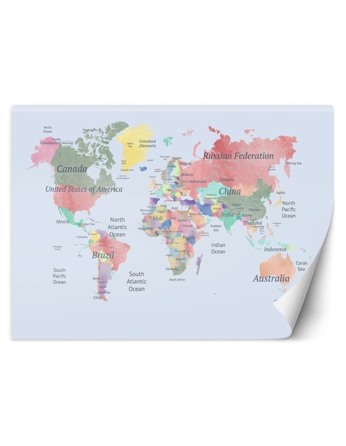 Children's room wall mural - Pastel coloured map | FEEBY