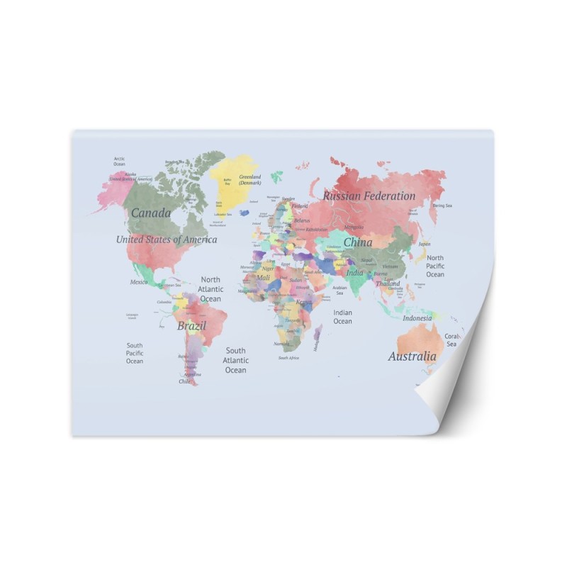 Children's room wall mural - Pastel coloured map | FEEBY