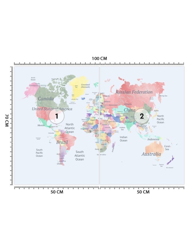 Children's room wall mural - Pastel coloured map | FEEBY