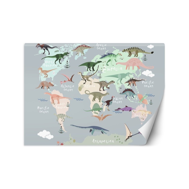 Children's room wall mural - Pastel coloured dinosaur map | FEEBY