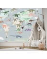 Children's room wall mural - Pastel coloured dinosaur map | FEEBY