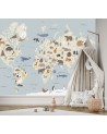 Children's room wall mural - Pastel coloured map of the continents | FEEBY