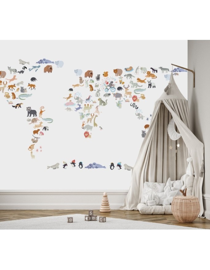 Children's room wall mural - Animal map | FEEBY