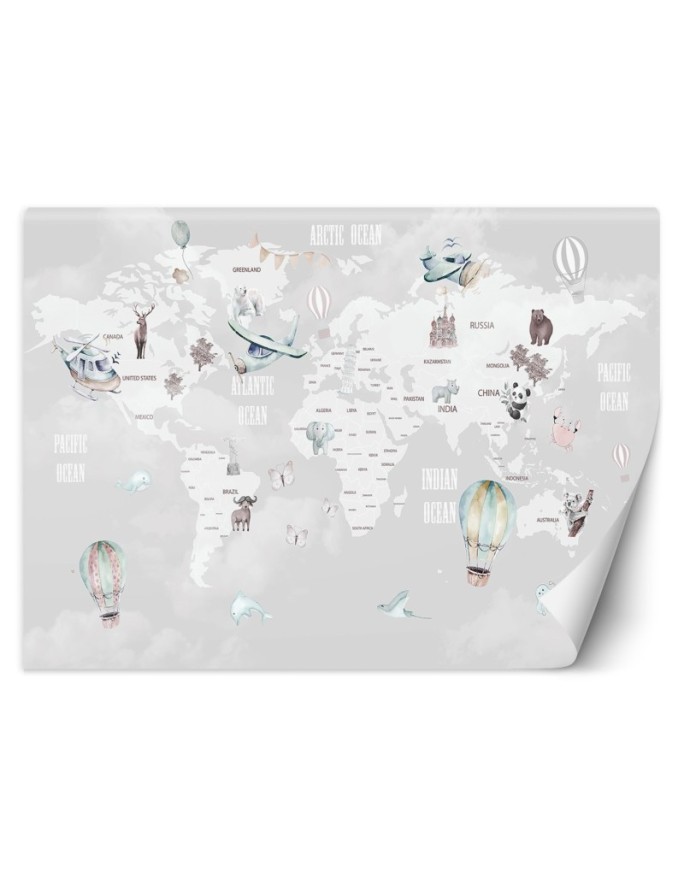 Children's wall mural - Pastel map of balloons | FEEBY