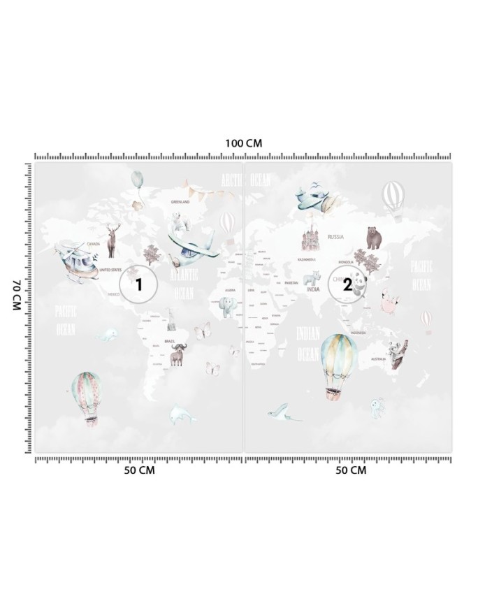 Children's wall mural - Pastel map of balloons | FEEBY
