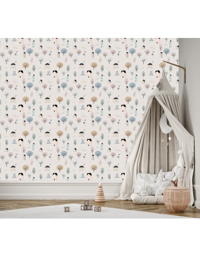 Children's wall murals - Scandi houses and animals | FEEBY