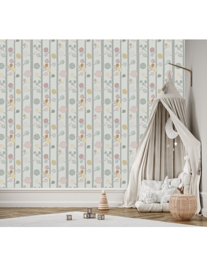 Children's wall murals - Scandi trees twigs pastel | FEEBY
