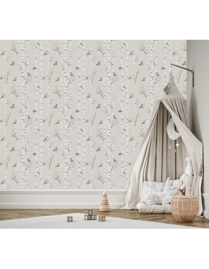 Fleece wall murals for children - Scandi birches | FEEBY