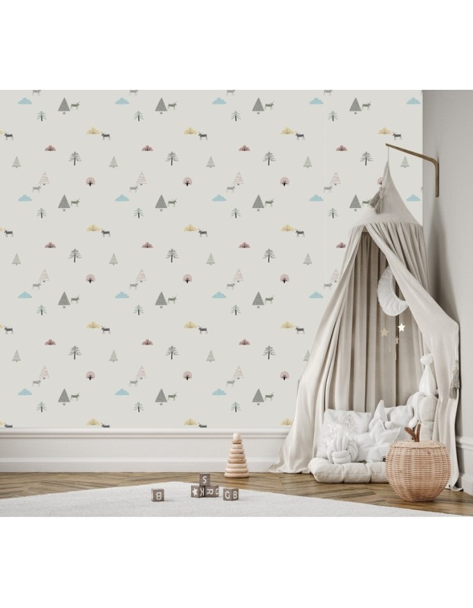 Children's wall mural - Scandi trees and moose | FEEBY