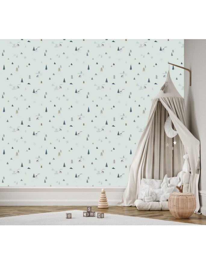 Children's wall murals - Scandi trees and cottages | FEEBY
