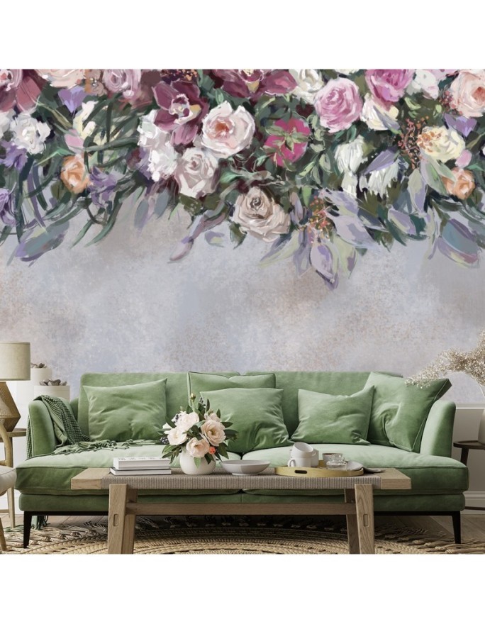 Original wall murals - Hanging bouquet of flowers concrete | FEEBY