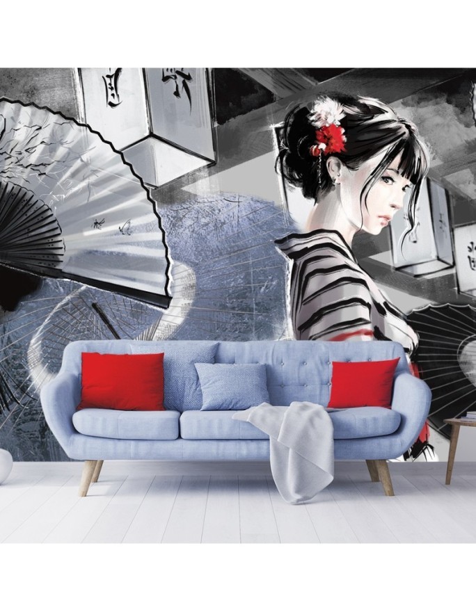 Modern wall murals - Geisha with fan | FEEBY