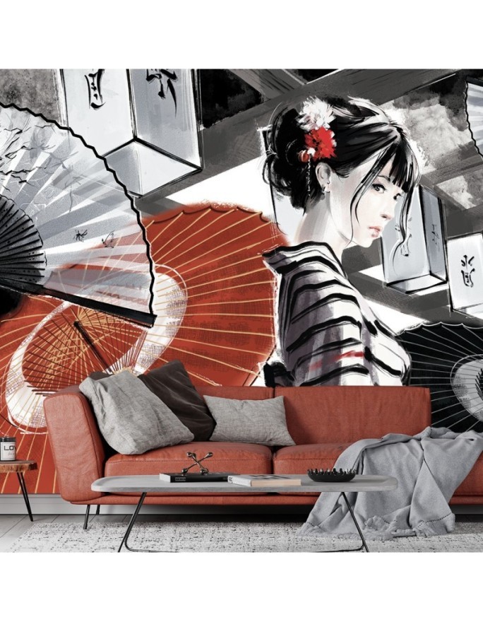 Modern wall mural - Geisha with fan | FEEBY