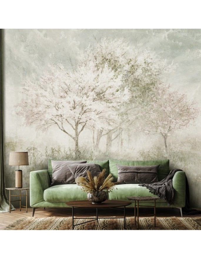 Most fashionable wall mural - Trees in mist in a meadow watercolour | FEEBY