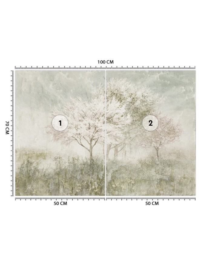 Most fashionable wall mural - Trees in mist in a meadow watercolour | FEEBY