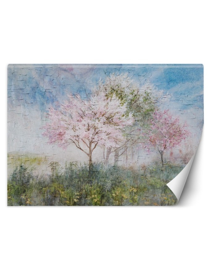 The most fashionable wall murals - Trees in the mist in a meadow watercolour | FEEBY