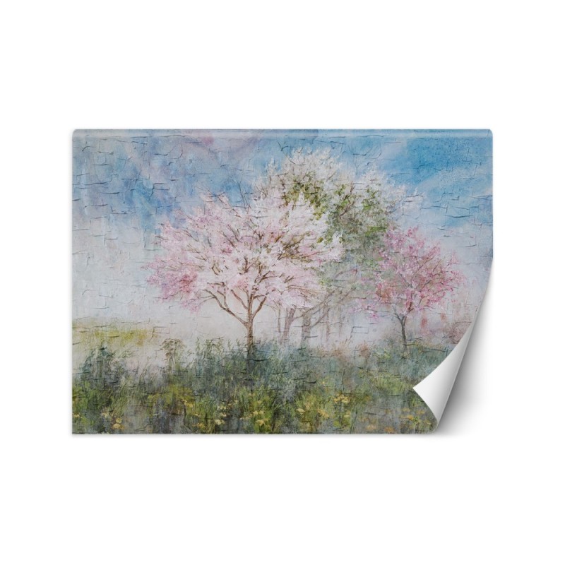 The most fashionable wall murals - Trees in the mist in a meadow watercolour | FEEBY
