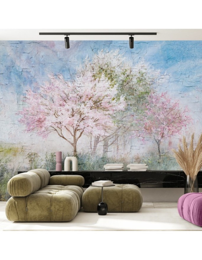 The most fashionable wall murals - Trees in the mist in a meadow watercolour | FEEBY