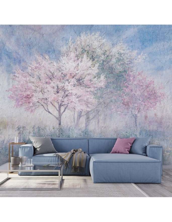 The most fashionable wall murals - Trees in the mist in a meadow watercolour | FEEBY