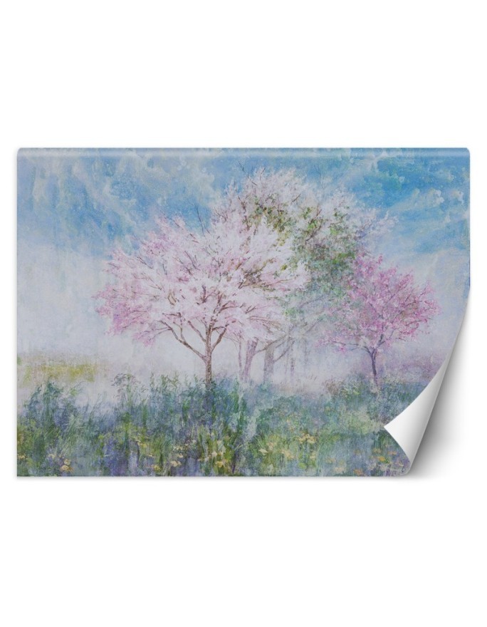 The most fashionable wall murals - Trees in the mist in a meadow watercolour | FEEBY