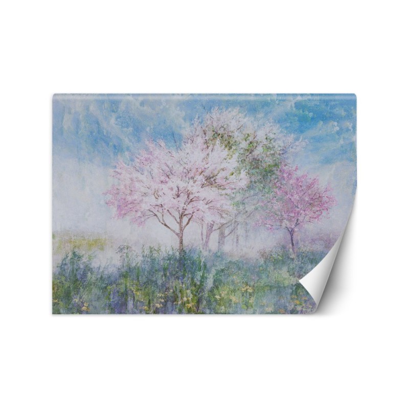 The most fashionable wall murals - Trees in the mist in a meadow watercolour | FEEBY