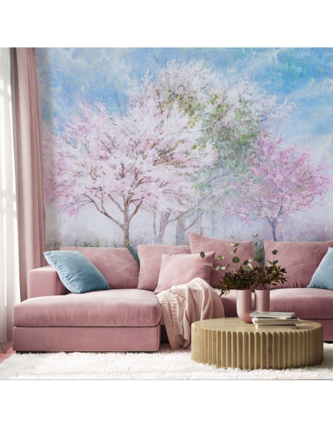 The most fashionable wall murals - Trees in the mist in a meadow watercolour | FEEBY