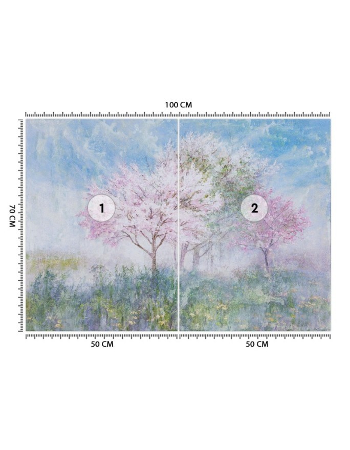 The most fashionable wall murals - Trees in the mist in a meadow watercolour | FEEBY