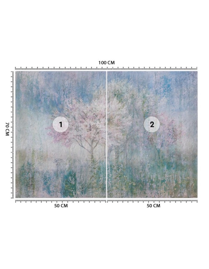 The most fashionable wall murals - Trees in the mist in a meadow watercolour | FEEBY