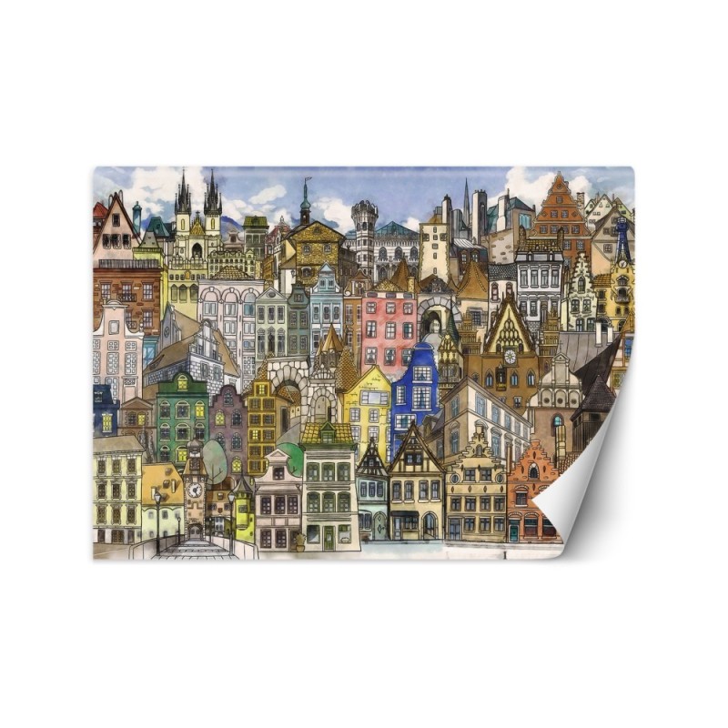 Children's wall mural - Colourful city | FEEBY