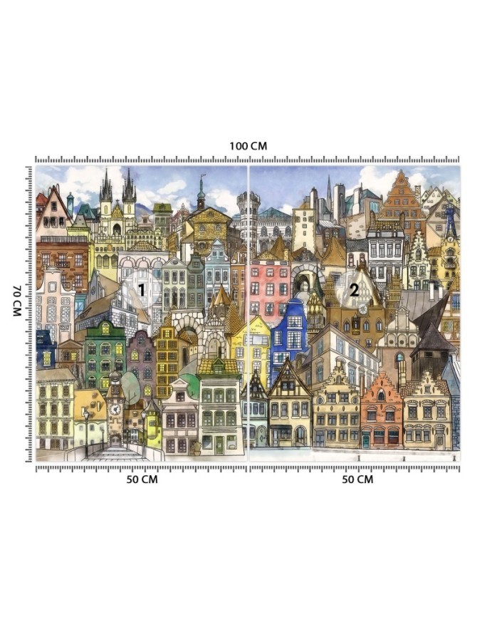 Children's wall mural - Colourful city | FEEBY