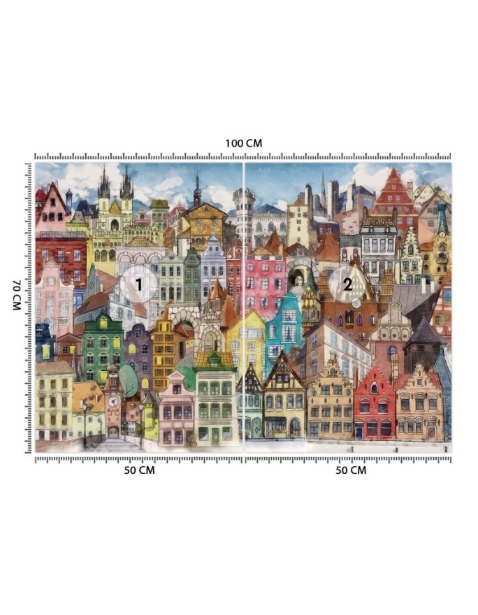 Children's wall mural - Colourful city | FEEBY