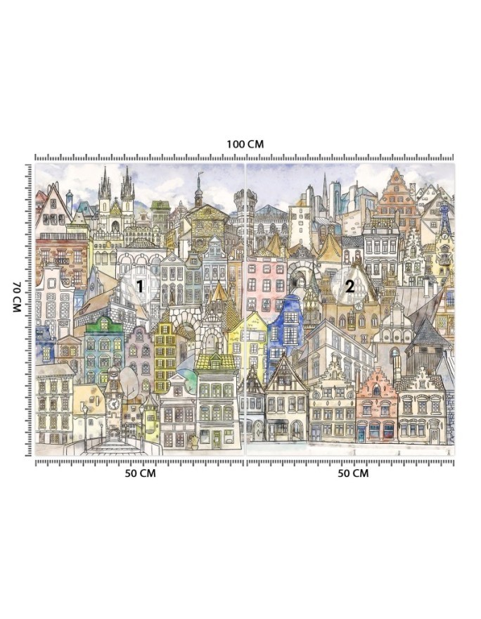 Children's wall mural - Colourful city | FEEBY