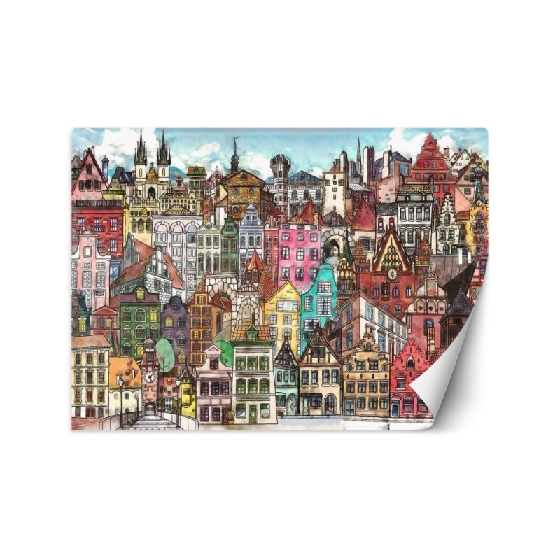 Children's wall mural - Colourful city | FEEBY