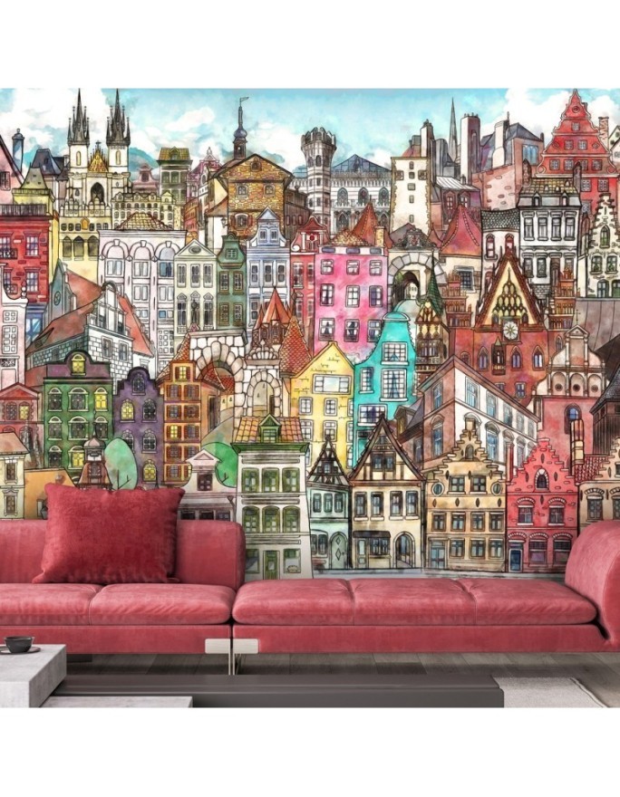 Children's wall mural - Colourful city | FEEBY