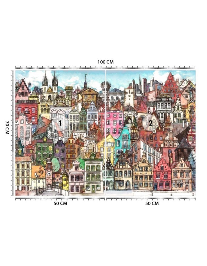Children's wall mural - Colourful city | FEEBY
