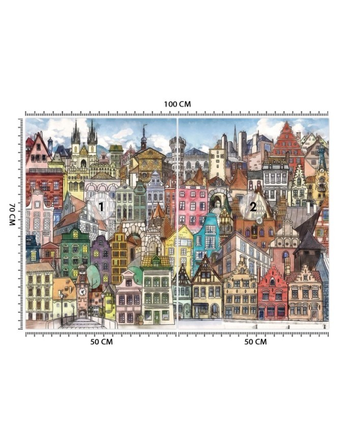 Children's Wallpaper - Colourful city | FEEBY