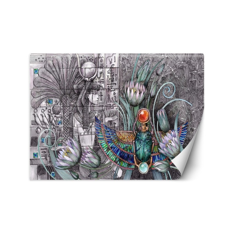 Wallpapers for the living room - Egyptian hieroglyphs and scarab | FEEBY