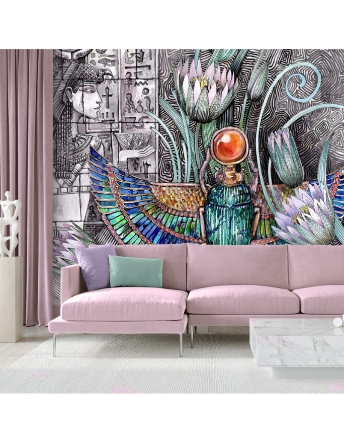 Wallpapers for the living room - Egyptian hieroglyphs and scarab | FEEBY