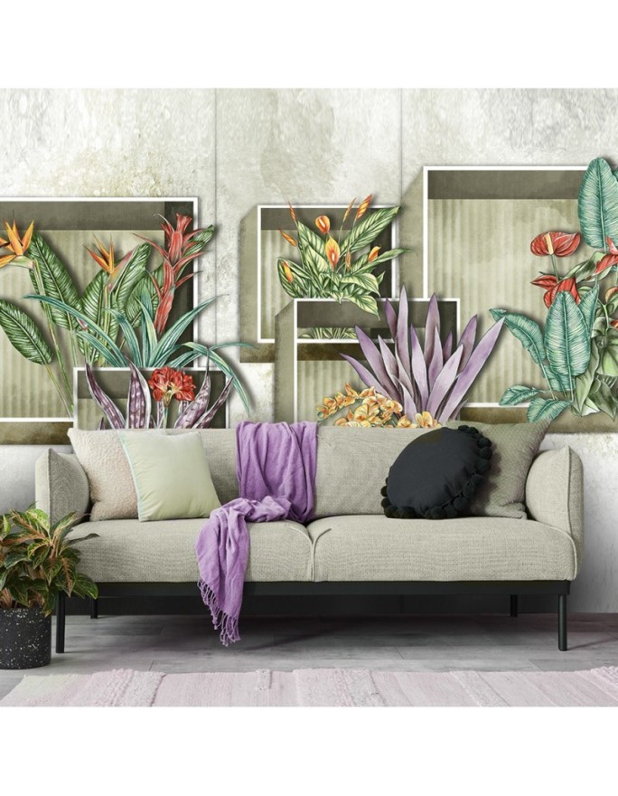 Stylish Wallpaper - Square abstract with flowers | FEEBY