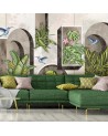 Wallpaper - Shapes in wall with plants and birds toucan hummingbird | FEEBY