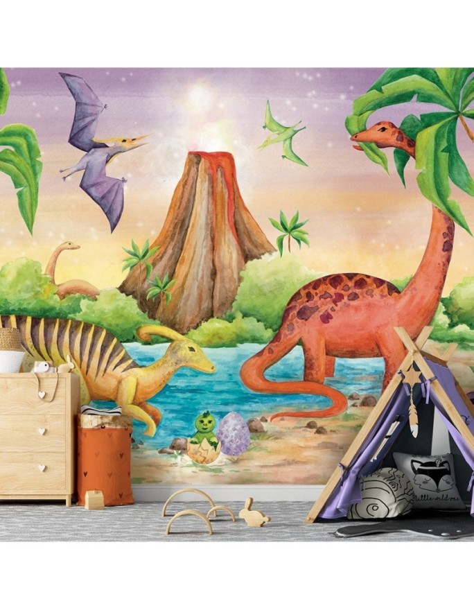 Children's room wall mural - Dinosaurs at the lake | FEEBY
