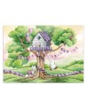 Children's wall mural - White rabbits hut in the tree | FEEBY