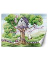 Children's wall mural - White rabbits hut in the tree | FEEBY