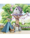 Children's wall mural - White rabbits hut in the tree | FEEBY